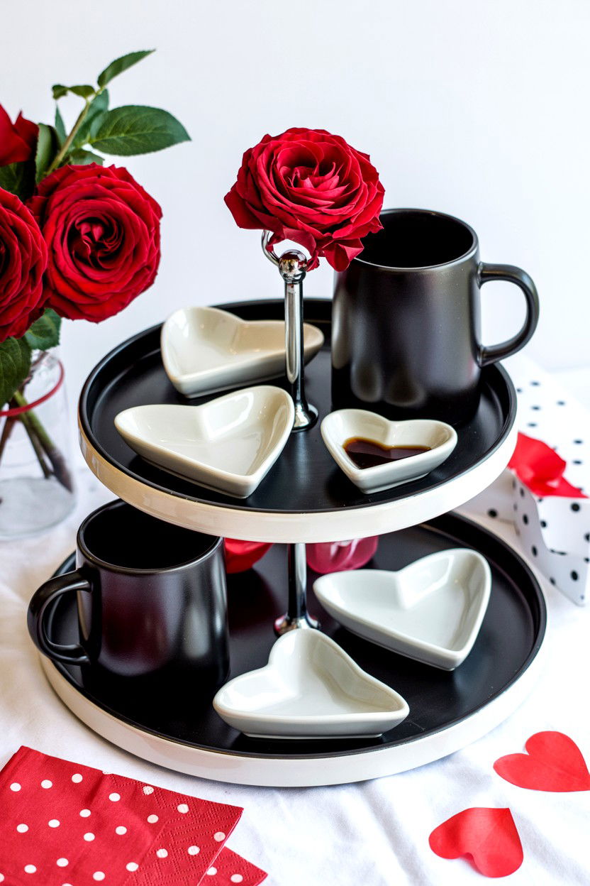 Modern Black And White Valentine Tray - 25 Valentine's Day Coffee Bar Tiered Tray Ideas