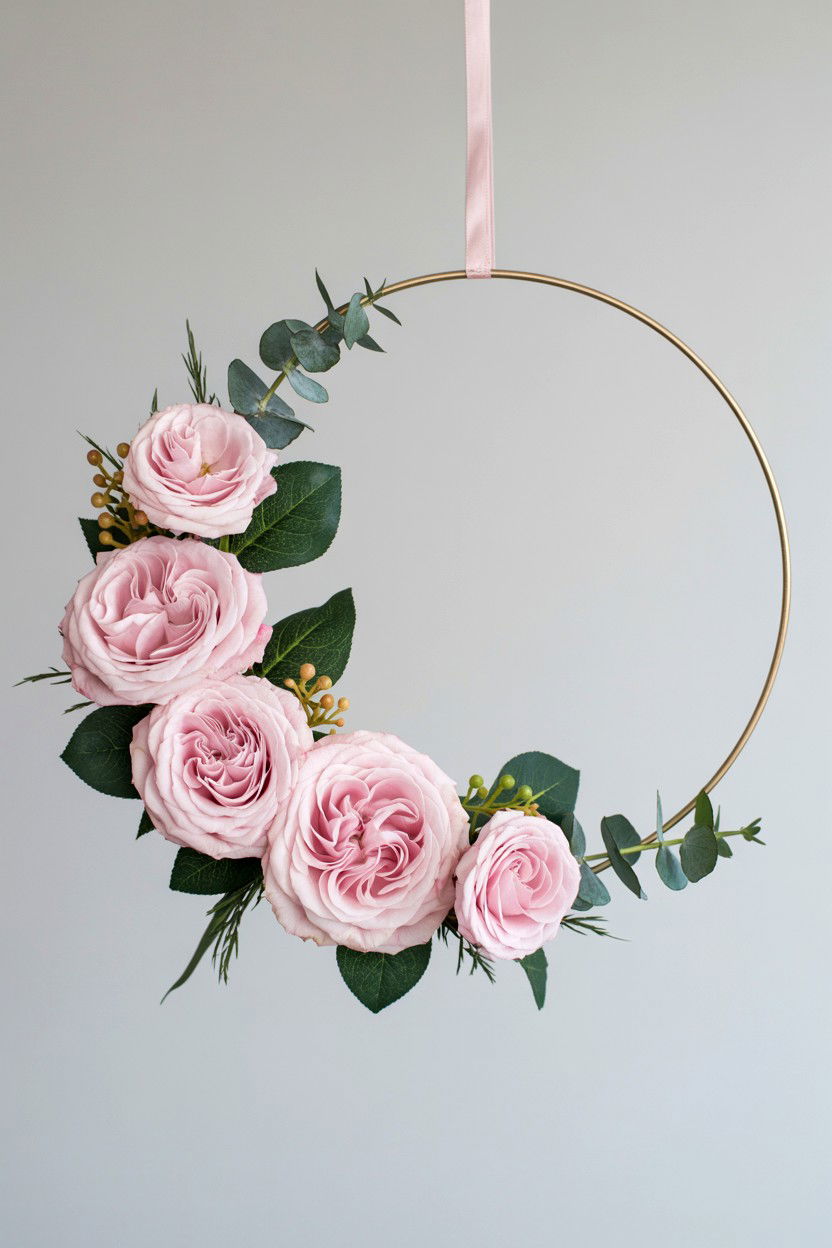 Modern Gold Hoop Rose Wreath - 25 Rose Valentine's Day Wreath Ideas