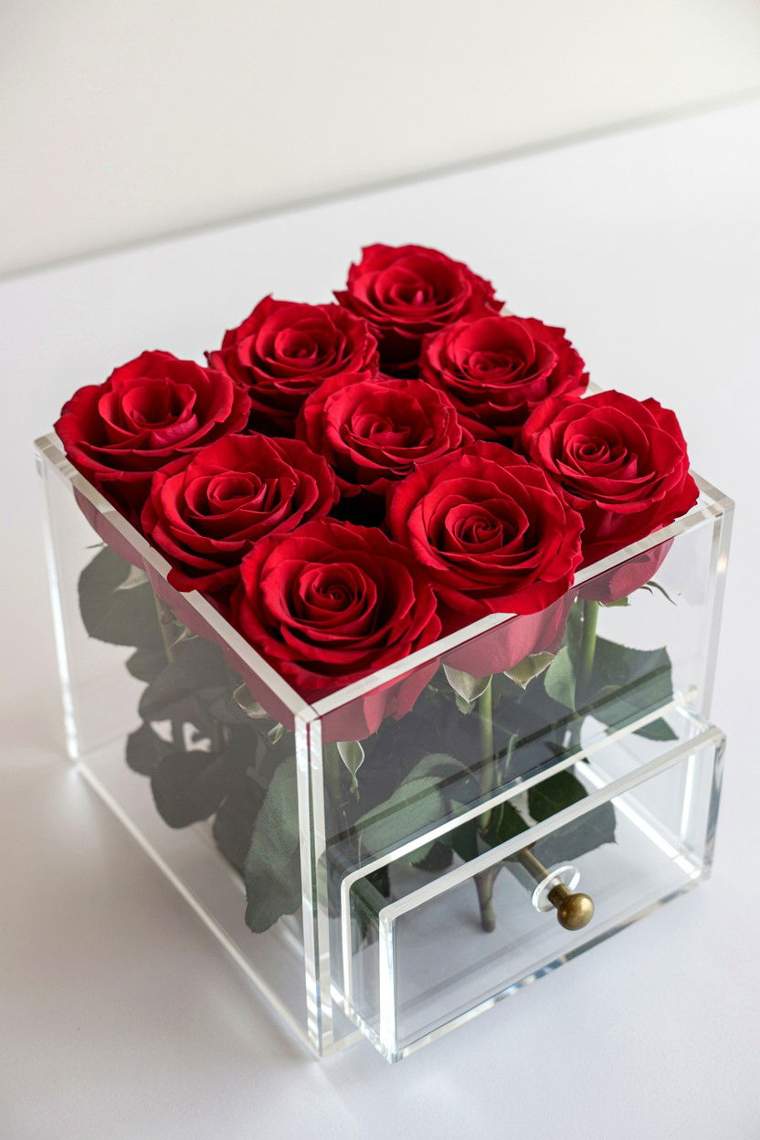 Modern acrylic rose box - 25 Valentine's Day Rose Arrangement Ideas