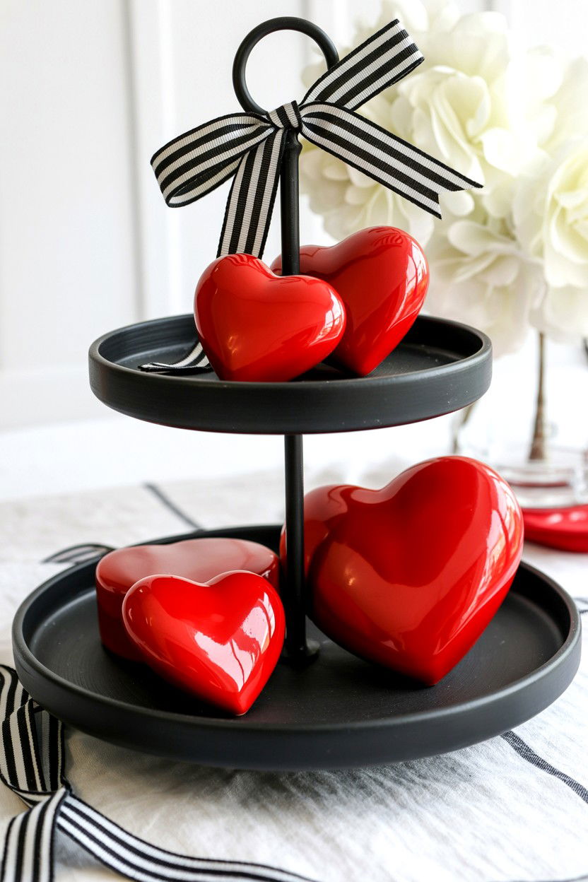 Modern red and black tiered tray - 25 Modern Valentine's Day Tiered Tray Ideas