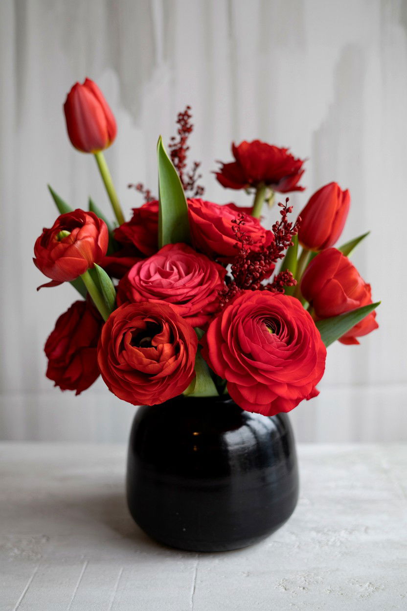Monochromatic Red Bouquet - 25 Valentine's Day Flower Centerpiece Ideas