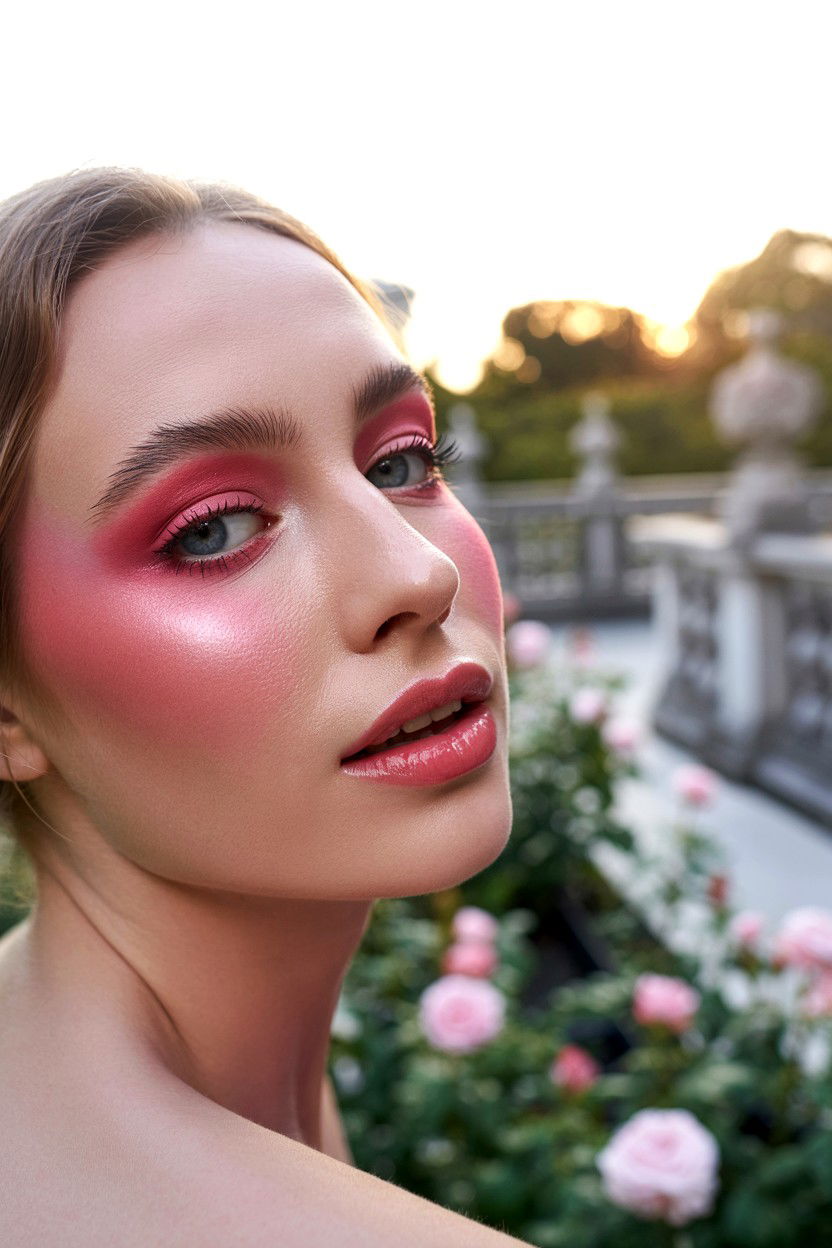 Monochromatic pink makeup - 25 Dewy Valentine's Day Makeup Looks