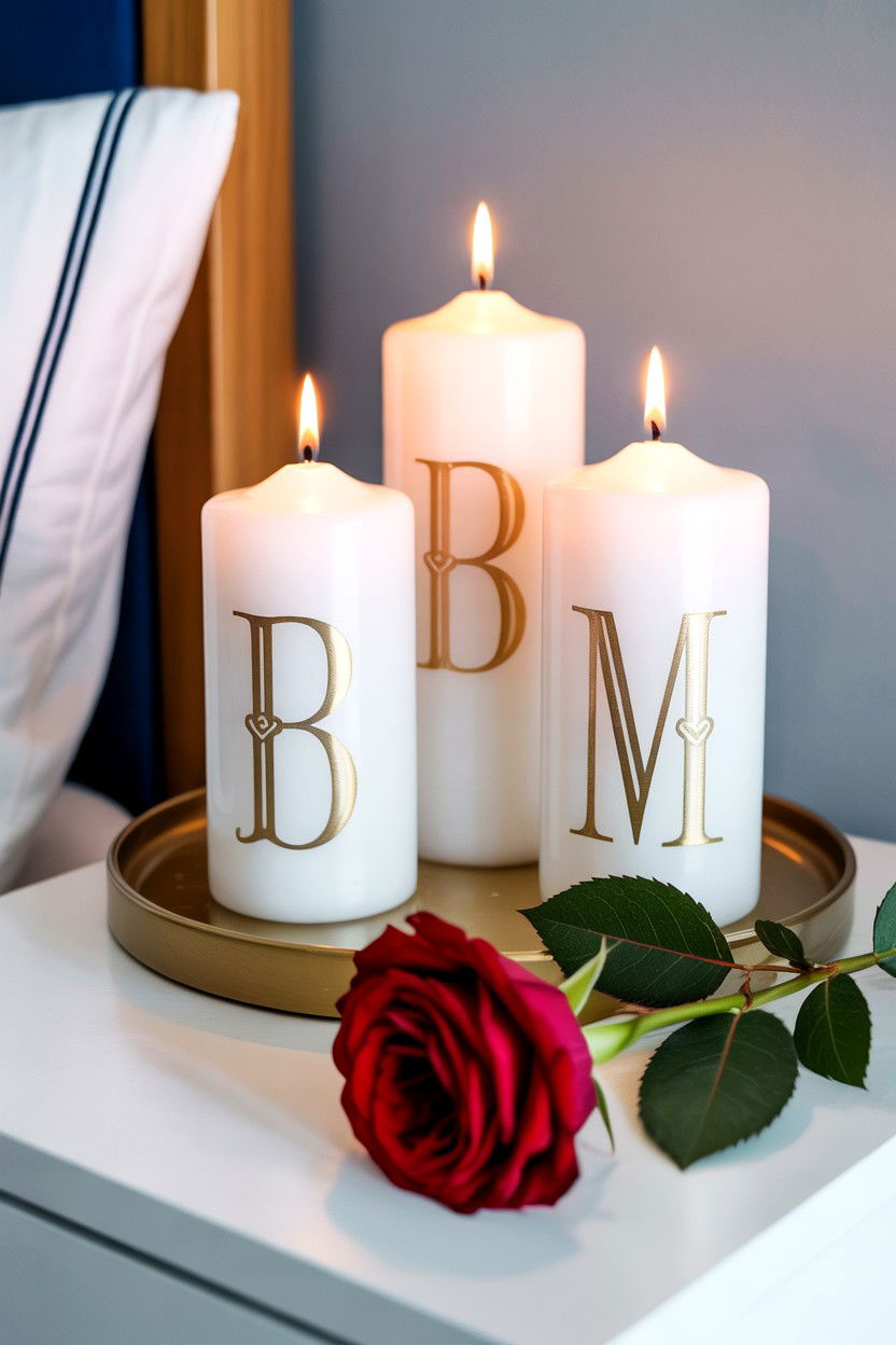 Monogram Pillar Candles - 25 Valentine's Day Pillar Candle Ideas
