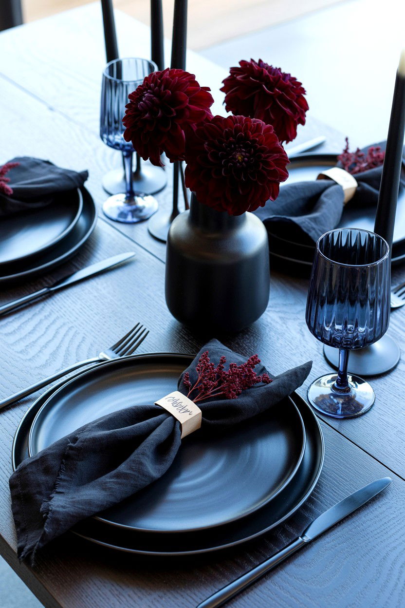 Moody Dark Table Decor - 25 Romantic Table Setting Ideas