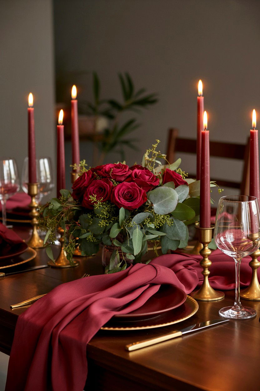 Moody burgundy table decor - 25 Elegant Valentine's Day Table Ideas
