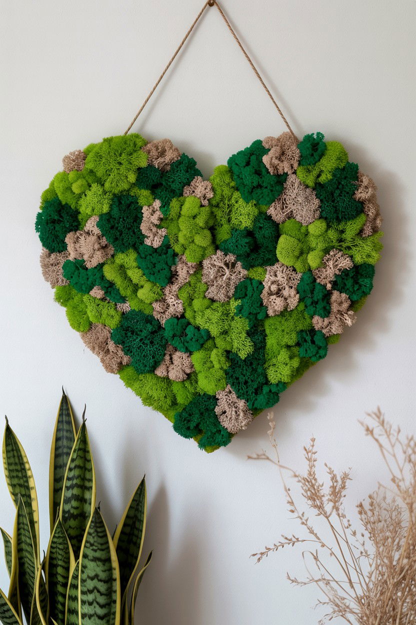 Moss Heart Wall Sign - 25 Valentine's Day Heart Sign Ideas