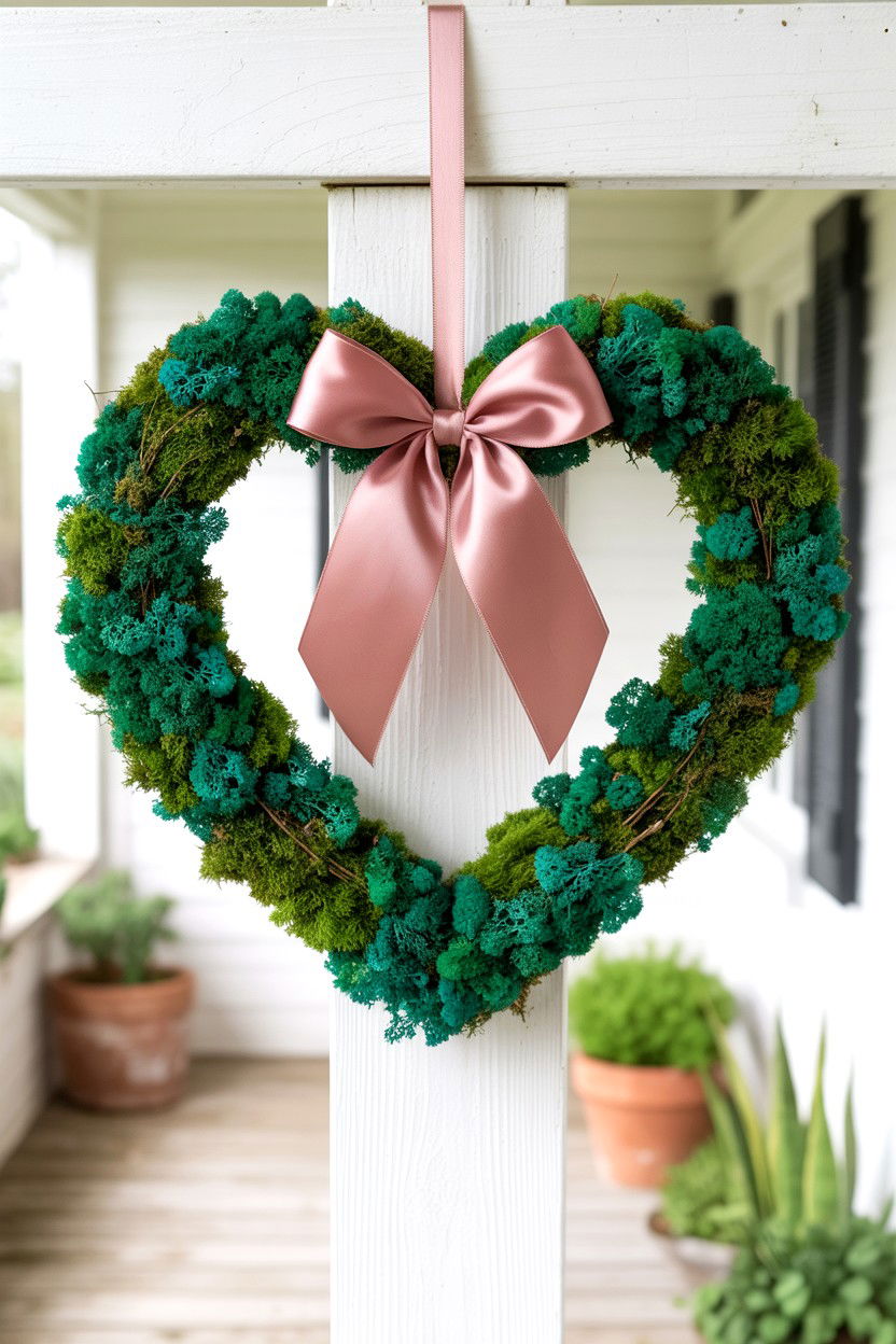 Moss Heart Wreath - 25 Double Door Valentine's Day Wreath Ideas