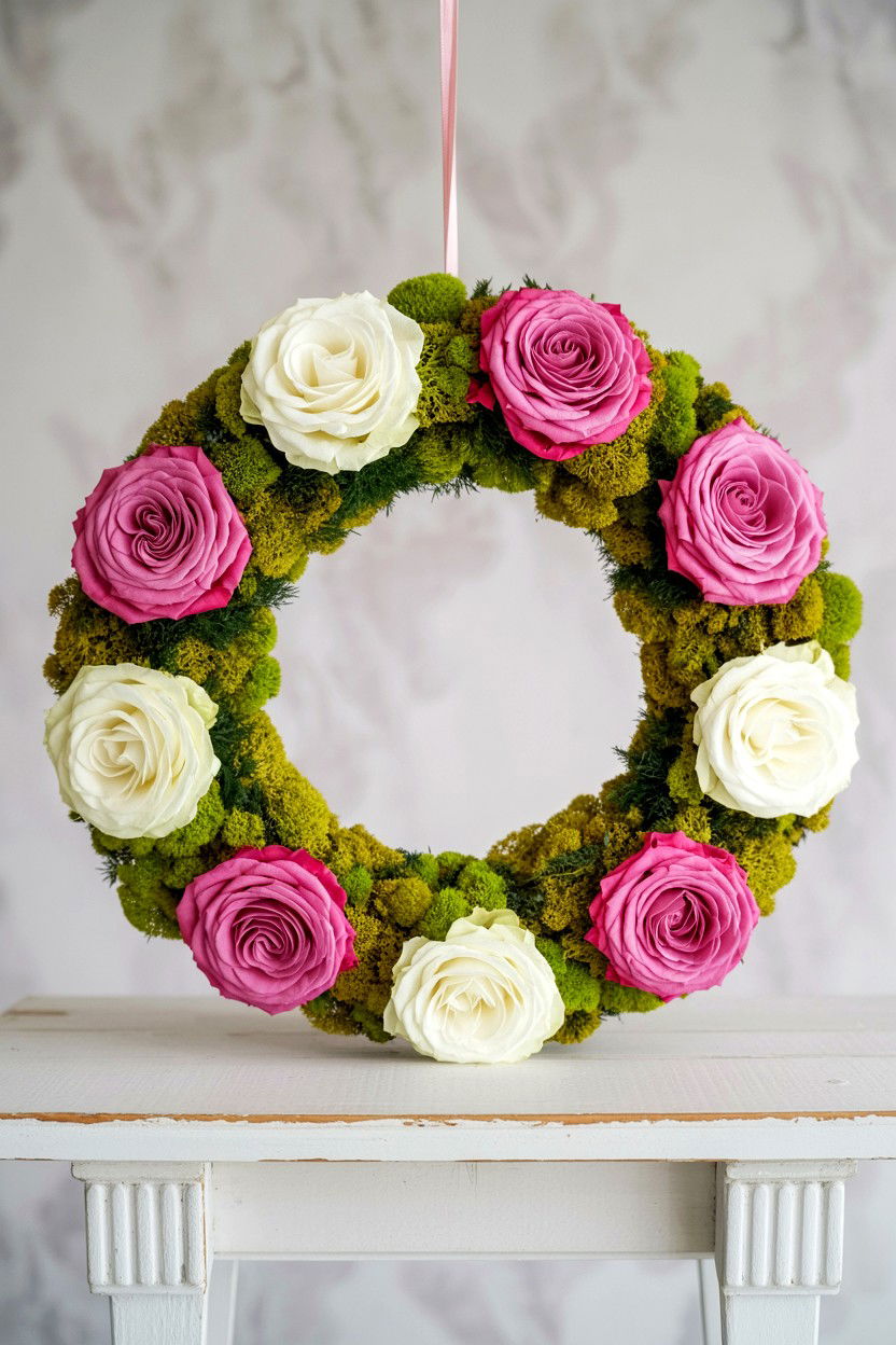 Moss Rose Wreath - 25 Rose Valentine's Day Wreath Ideas