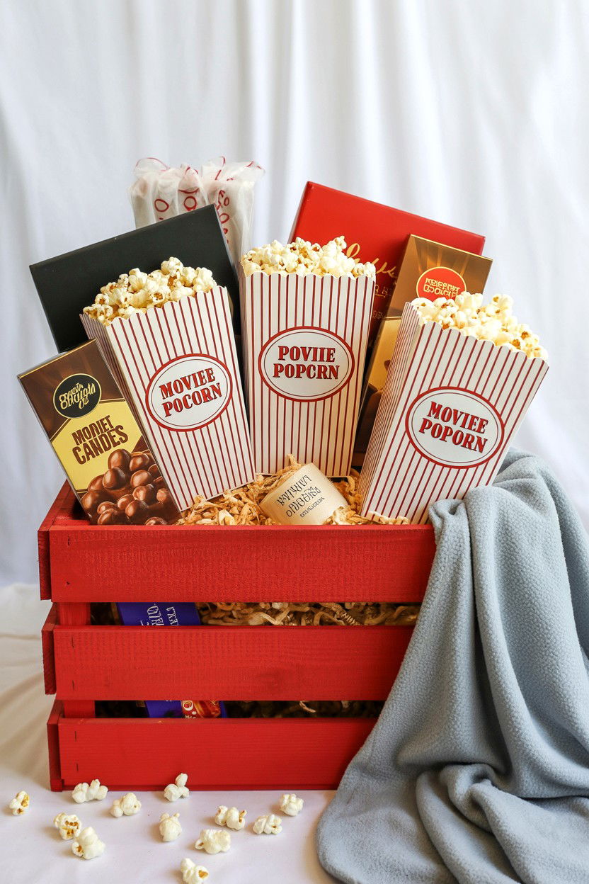 Movie Night Gift Basket - 25 Valentine's Day Romantic Gift Basket Ideas