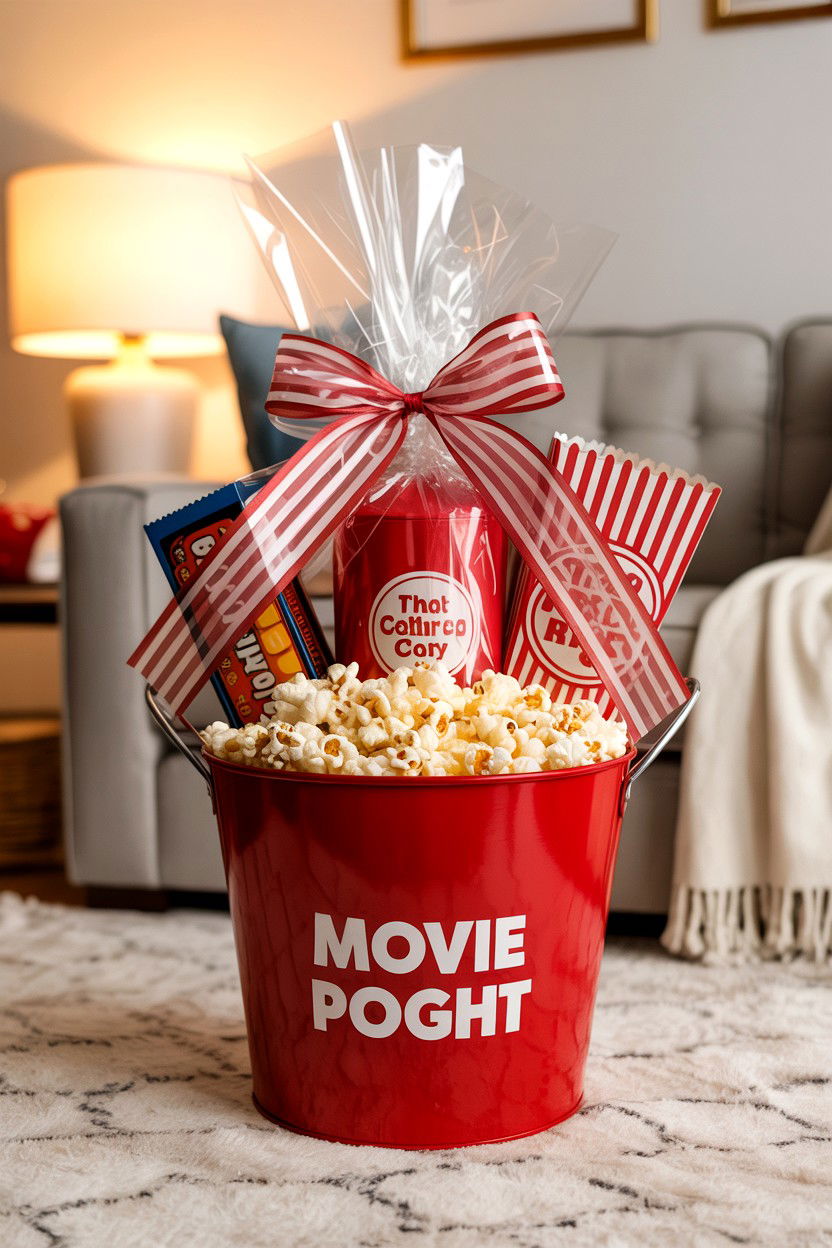 Movie night gift basket - 25 Budget Valentine's Day Gift Basket Ideas
