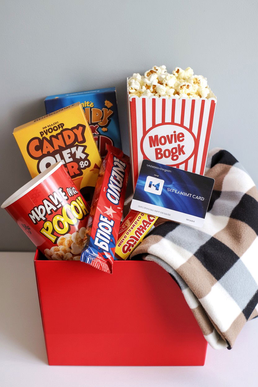 Movie night snack box - 25 Valentine's Day Gift Basket Ideas for Him