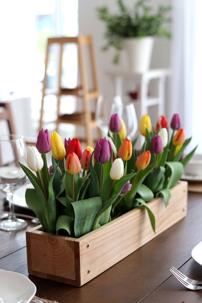 Multi Colored Tulip Table Centerpiece - 25 Valentine's Day Tulip Arrangement Ideas