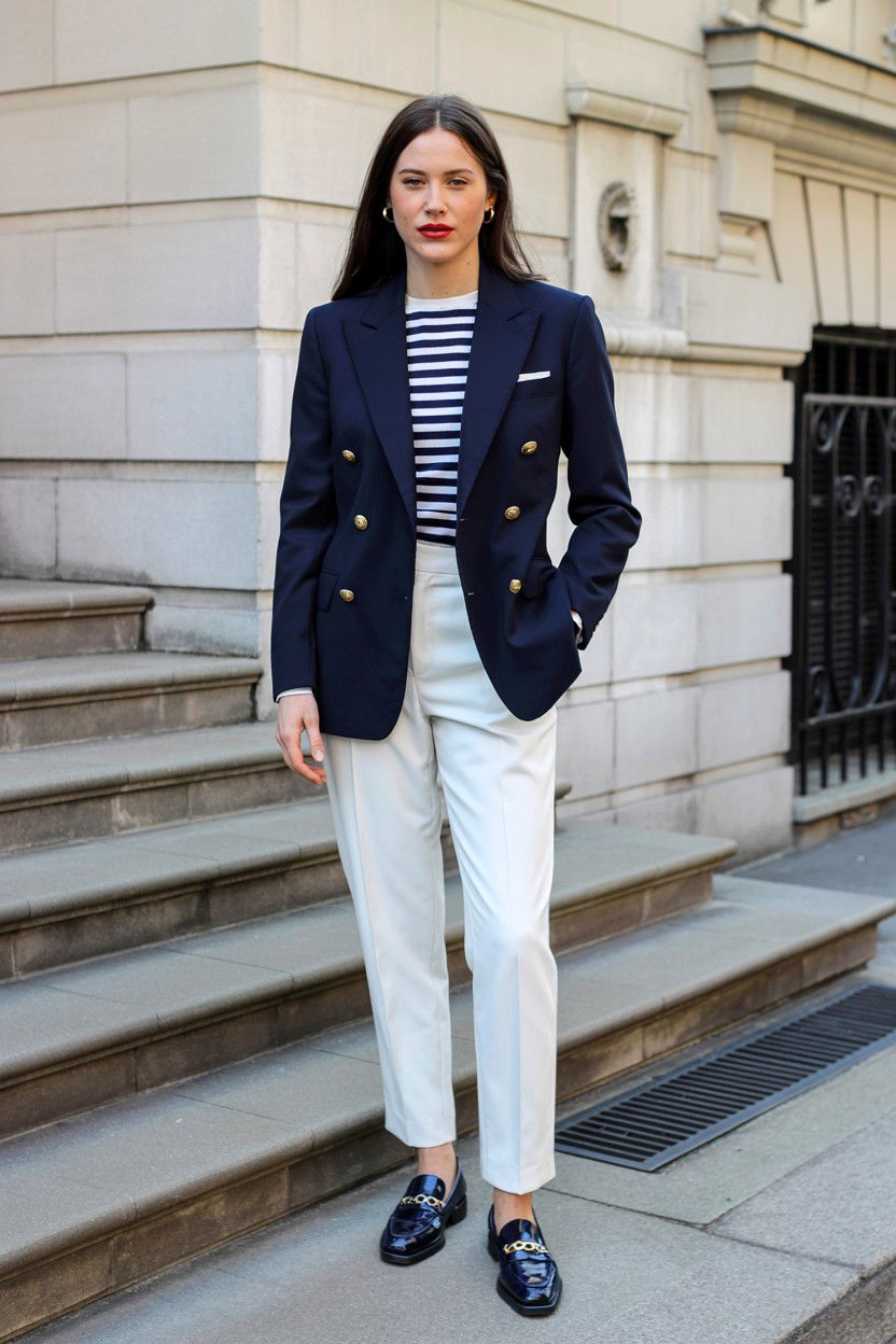 Navy Blazer And White Trousers - 25 Valentine's Day Old Money Outfits