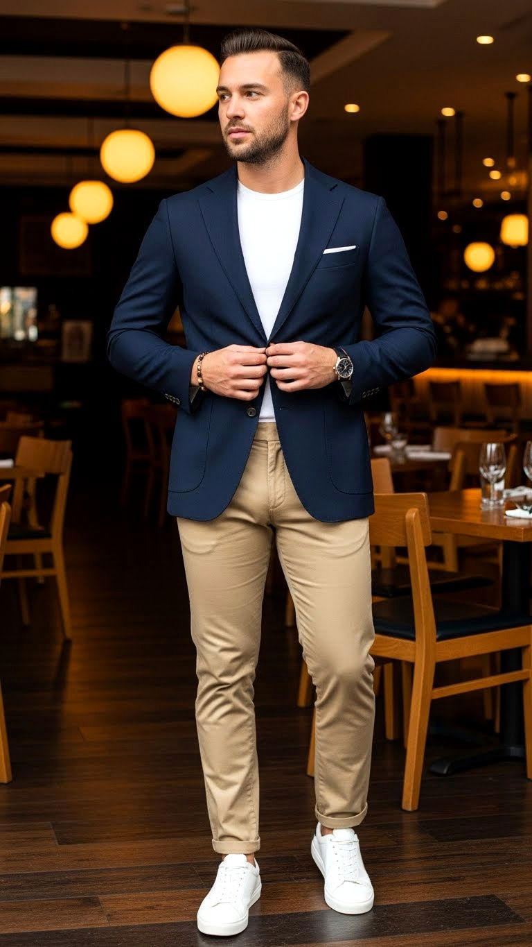 Navy blazer with chinos - 25 valentine's day outfit ideas for men