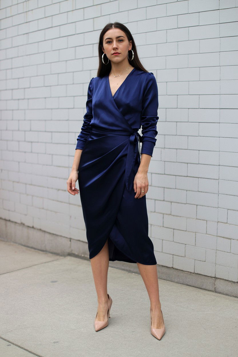 Navy blue wrap dress - 25 Valentine's Day Quiet Luxury Outfits