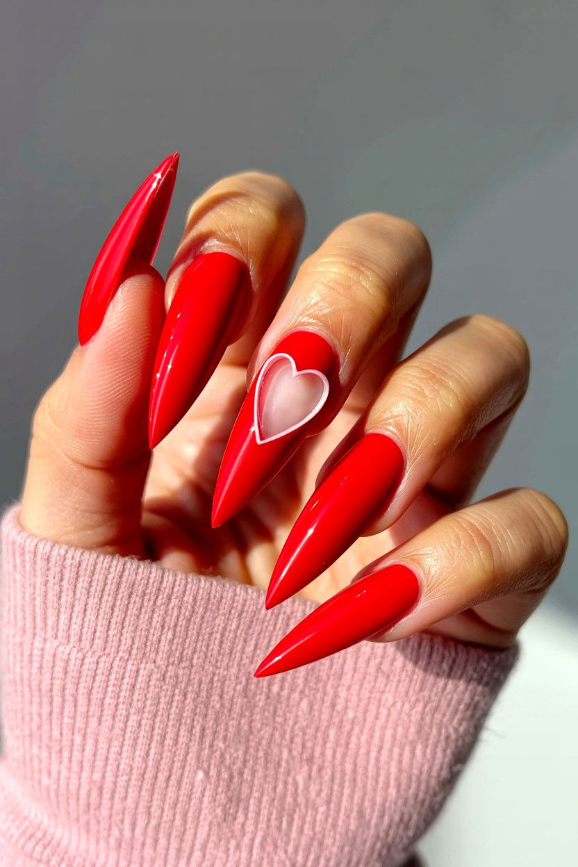 Negative Space Heart - 25 Long Valentine's Day Nail Designs