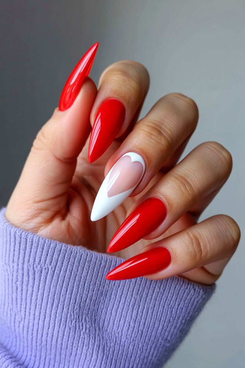 Negative Space Stiletto - 25 Valentine's Day Stiletto Nail Ideas