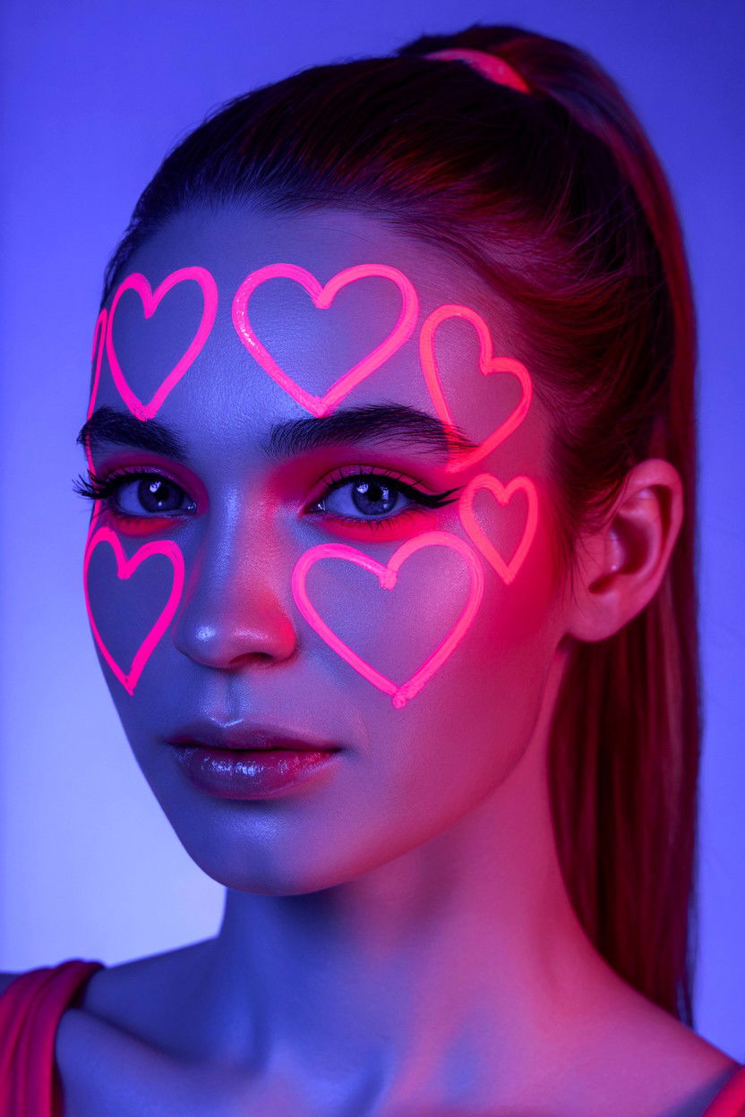 Neon Heart Face - 25 Heart Makeup Valentine's Day Ideas