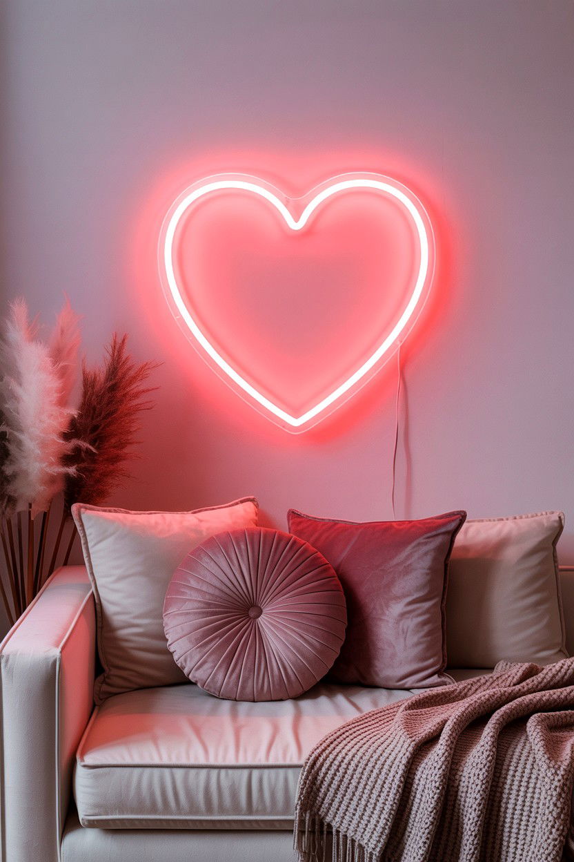 Neon Heart Wall Decor - 25 Valentine's Day LED Sign Ideas