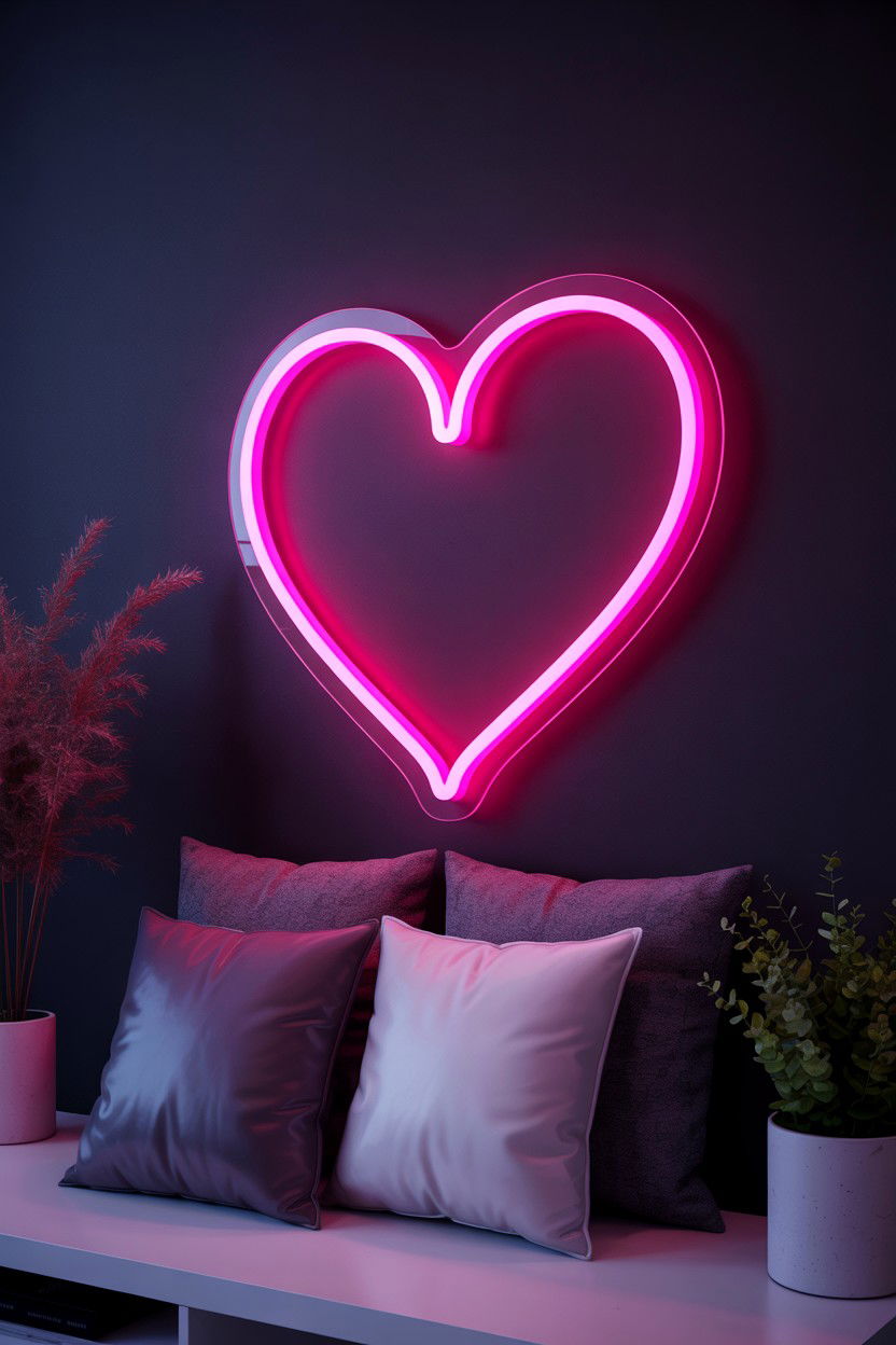 Neon Heart Wall Sign - 25 Valentine's Day Wall Art Ideas