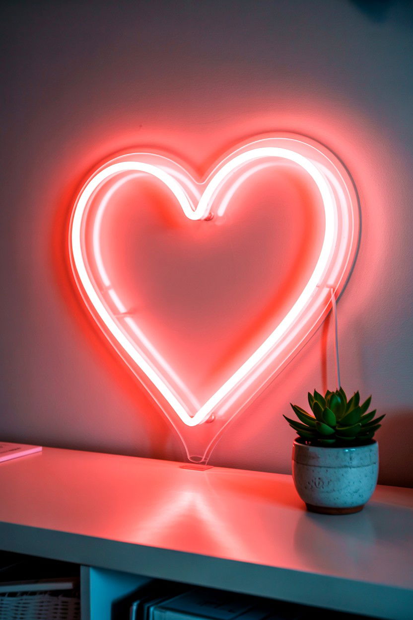 Neon Heart Wall Sign - 25 Valentine's Day Sign Ideas