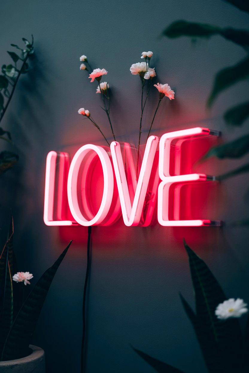 Neon Love Sign - 25 Valentine's Day Party Backdrop Ideas