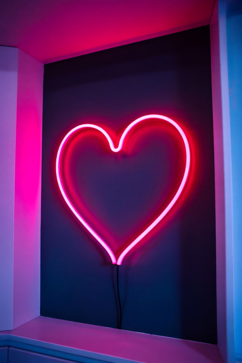 Neon Pink Heart Light - 25 Valentine's Day Heart Sign Ideas