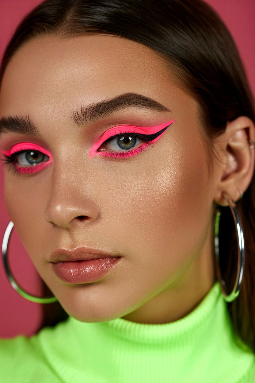 Neon pink eyeliner - 25 Valentine's Day Eyeliner Ideas