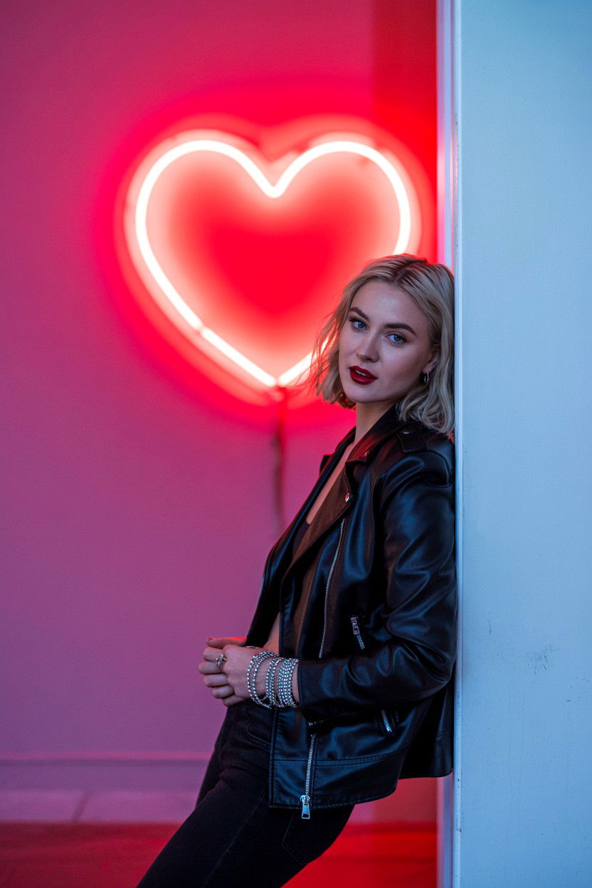 Neon sign background - 25 Valentine's Day Portrait Ideas