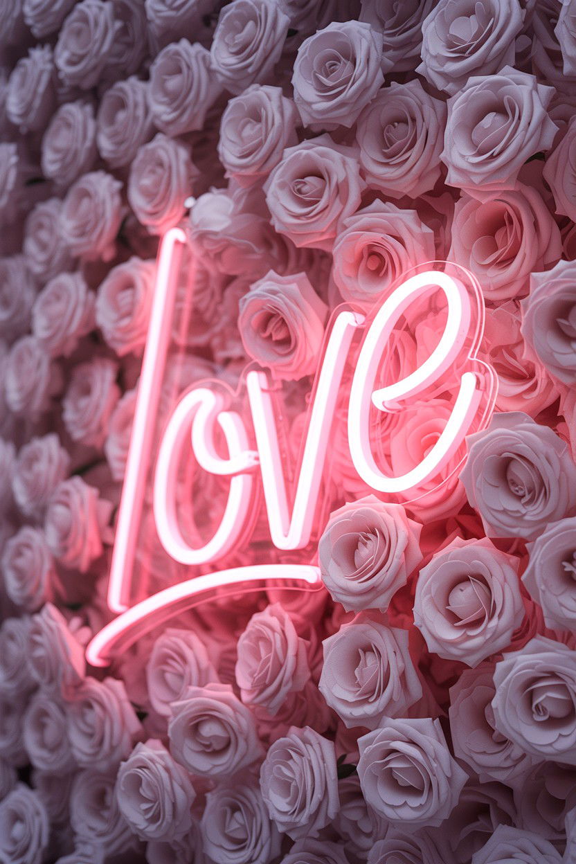 Neon sign floral wall - 25 Valentine's Day Flower Wall Ideas