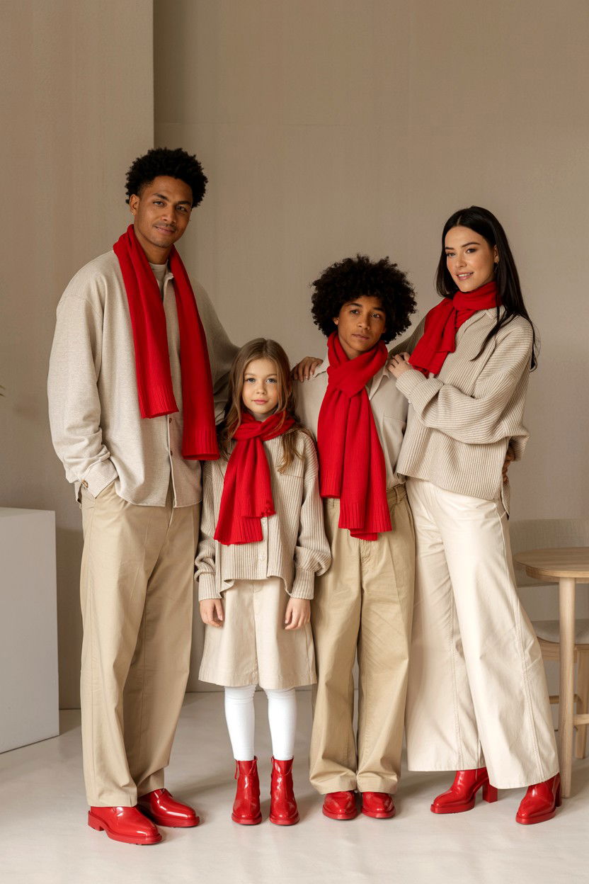 Neutral Outfits Red Accents - 25 Valentine's Day Family Photo Ideas