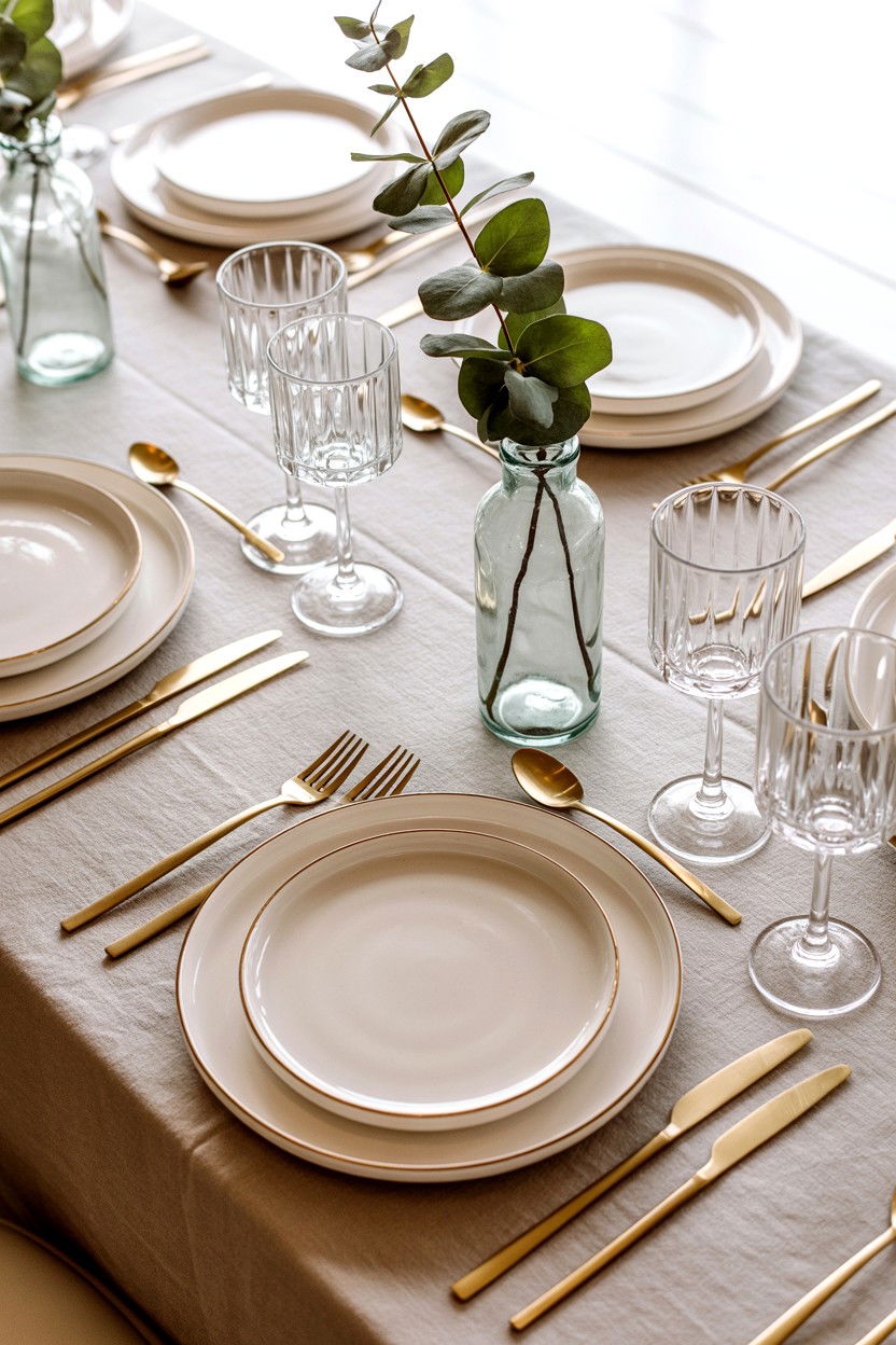 Neutral Table Setting - 25 Minimalist Valentine's Day Ideas