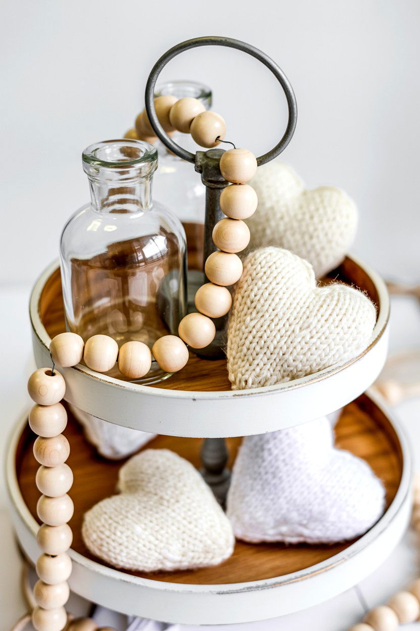 Neutral Valentine Tiered Tray - 25 Rustic Valentine's Day Tiered Tray Ideas