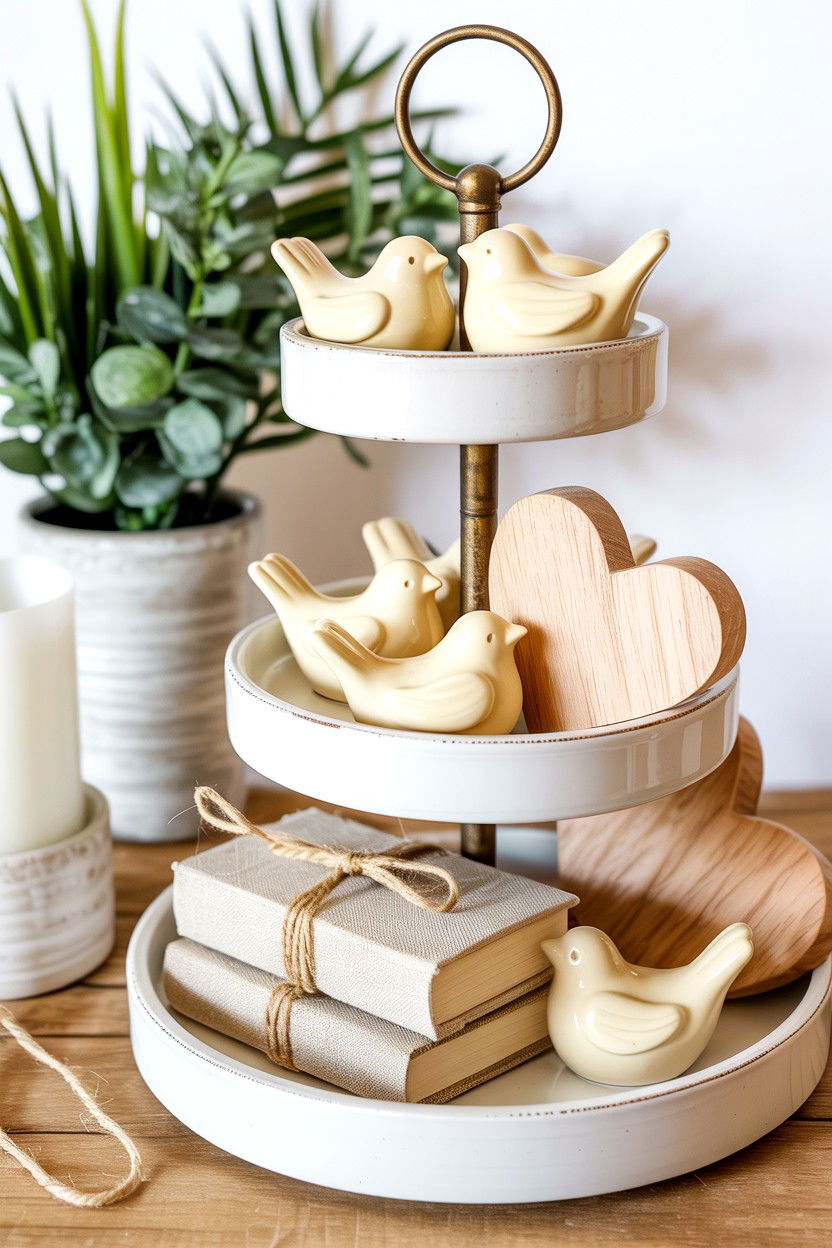 Neutral Valentine tiered tray - 25 Modern Valentine's Day Tiered Tray Ideas