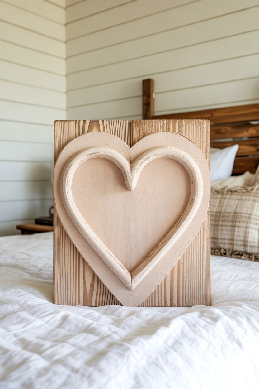 Neutral wood heart sign - 25 Farmhouse Valentine's Day Sign Ideas