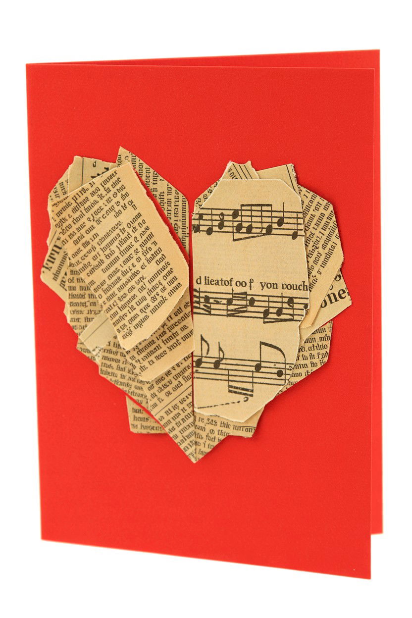 Newspaper Collage Heart - 25 Easy Valentine's Day Card Ideas