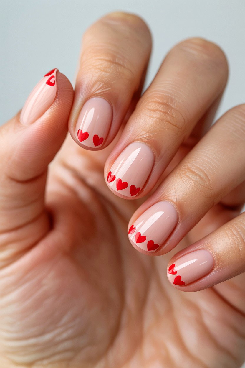 Nude Base Small Hearts - 25 Heart Nail Design Ideas