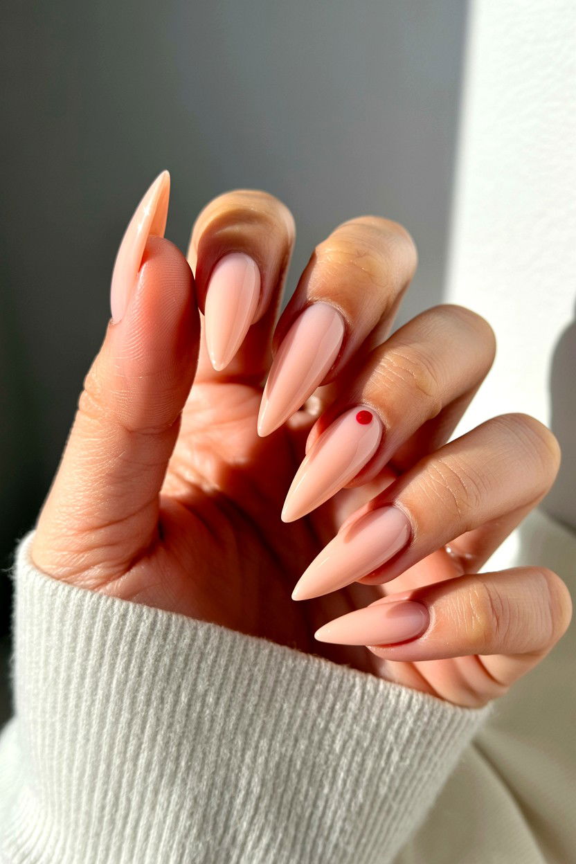 Nude Base Stiletto - 25 Valentine's Day Stiletto Nail Ideas