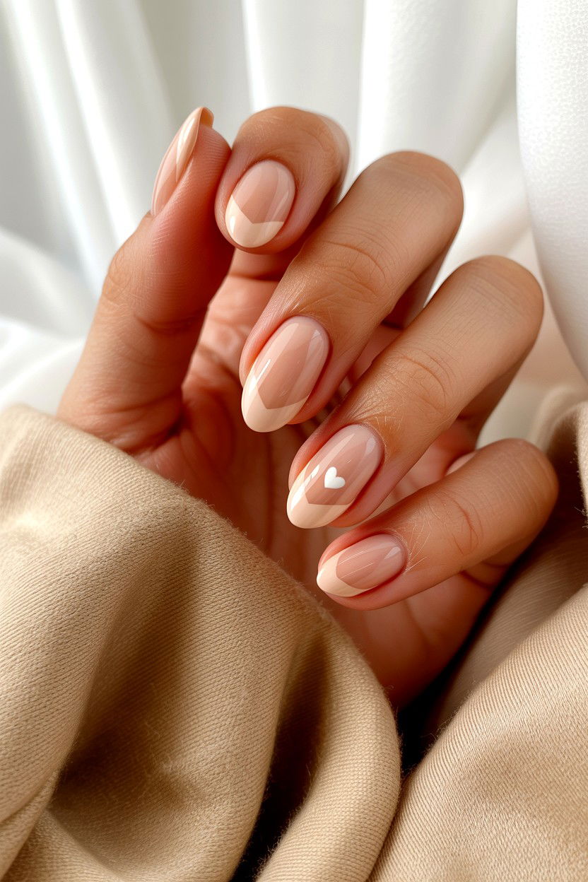 Nude French Tip Heart - 25 French Tip Valentine's Day Nails