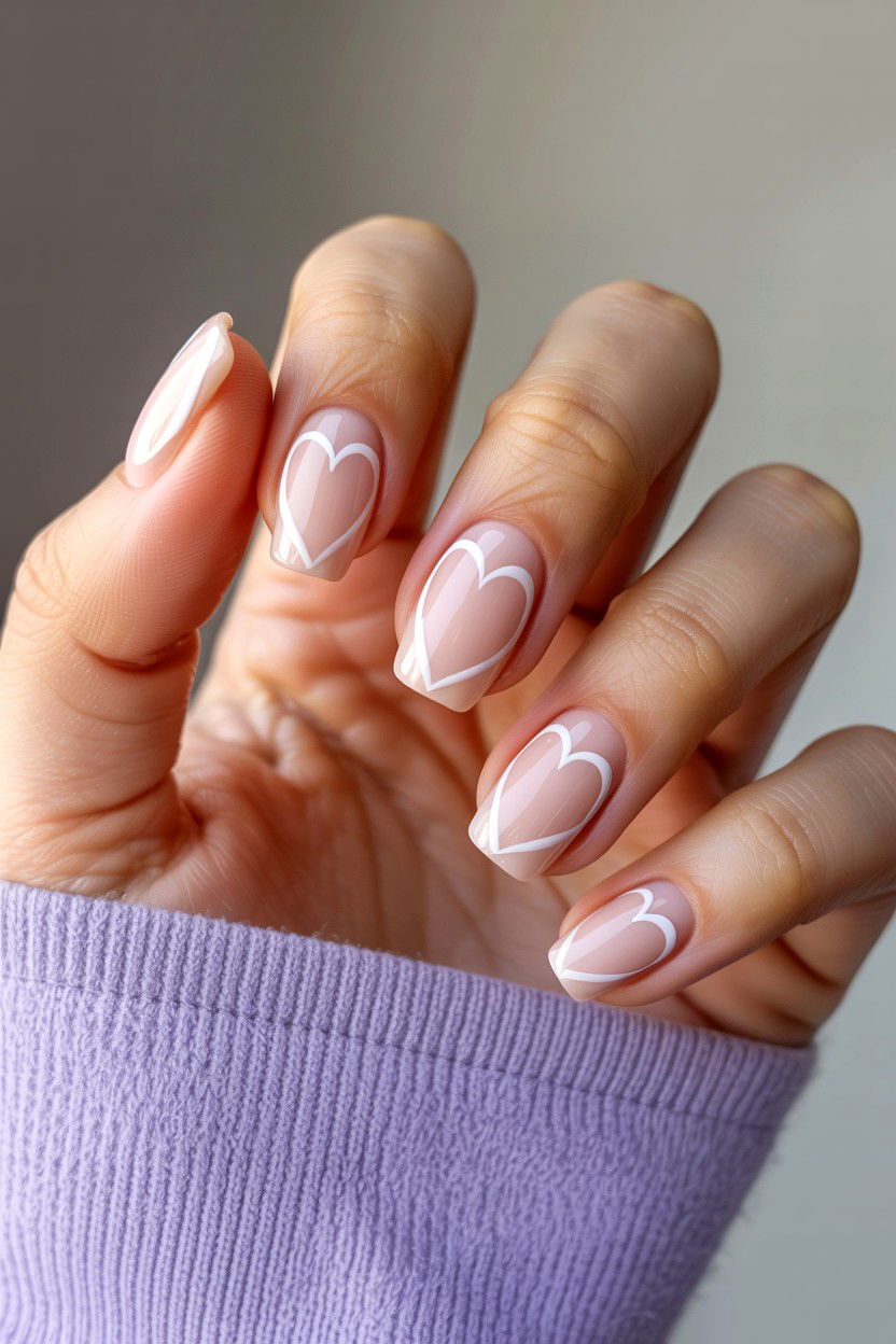 Nude Nails With Hearts - 25 Valentine's Day Nail Art Ideas