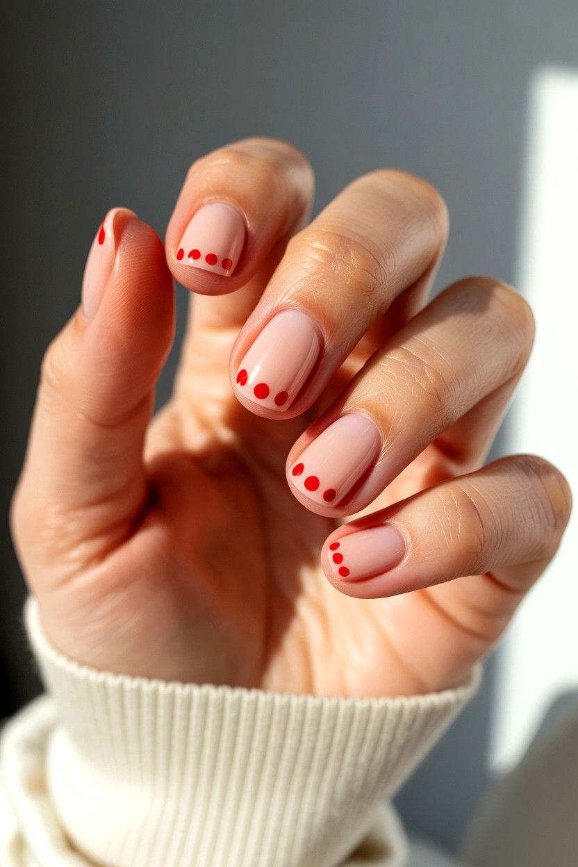 Nude Nails With Red Dots - 25 Minimalist Valentine's Day Nails