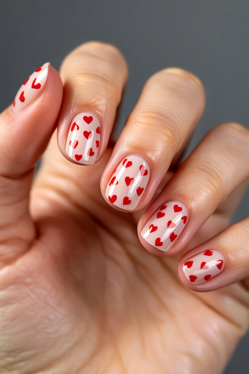 Nude Nails With Tiny Hearts - 25 Nude Valentine's Day Nail Ideas