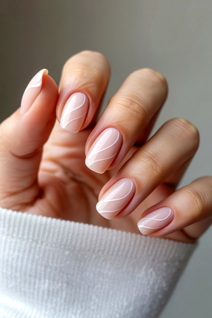 Nude White Swirl Nails - 25 Swirl Valentine's Day Nail Ideas
