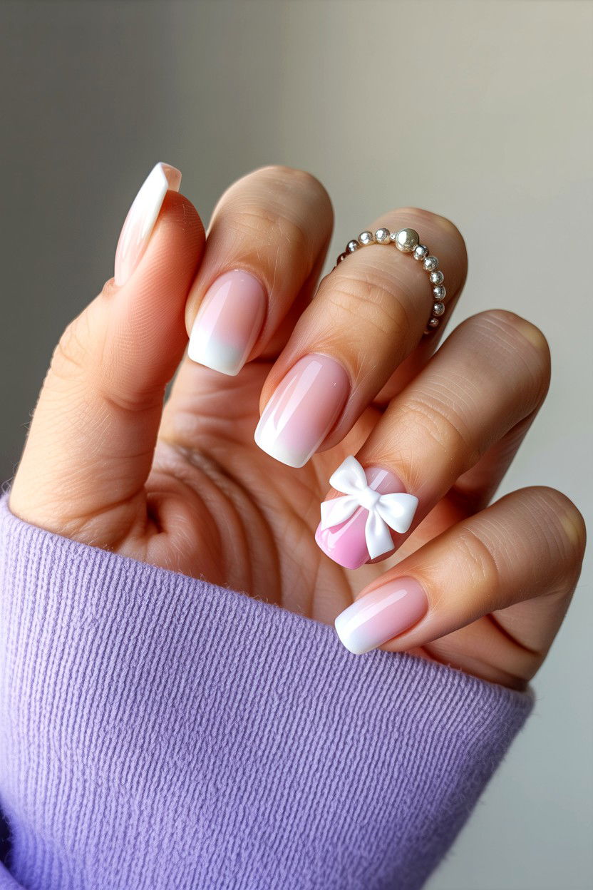 Ombre Bow Nails - 25 Bow Valentine's Day Nail Ideas