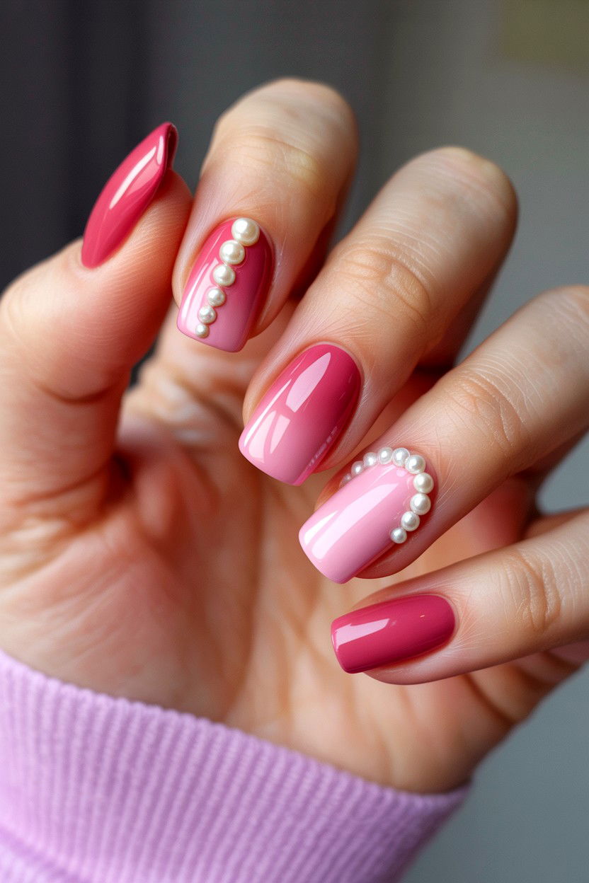 Ombre Pink Pearl Nails - 25 Pearl Valentine's Day Nail Ideas