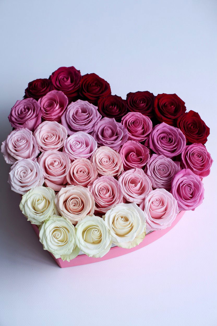 Ombre Rose Heart Box - 25 Valentine's Day Flower Heart Ideas