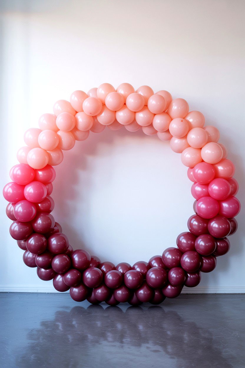 Ombre pink balloon arch - 25 Valentine's Day Photo Backdrop Ideas