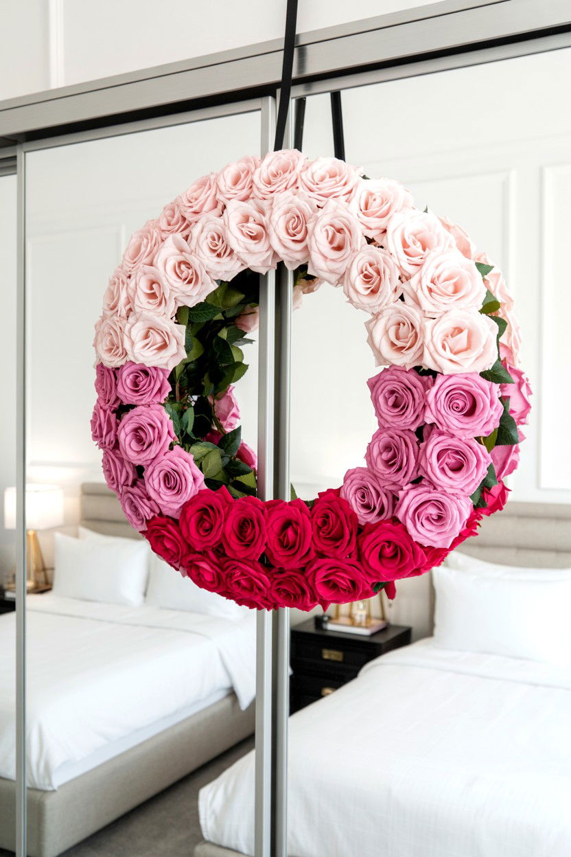 Ombre pink flower wreath - 25 Flower Valentine's Day Wreath Ideas