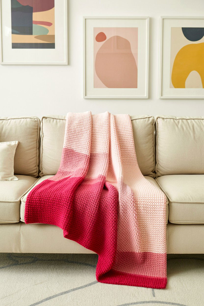 Ombre pink knit throw - 25 Valentine's Day Throw Blanket Ideas