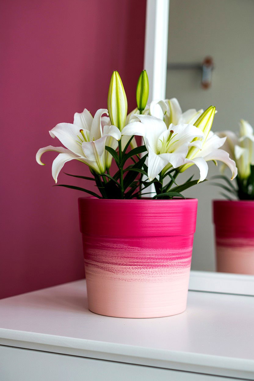 Ombre pink painted flower pot - 25 Valentine's Day Planter Ideas